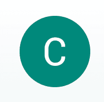 Lettre C majuscule blanche centrée dans un cercle plein de couleur vert sarcelle.